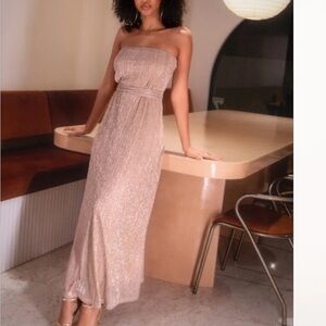 PETAL & PUP Sparkle Farley Strapless Maxi in Rose Gold